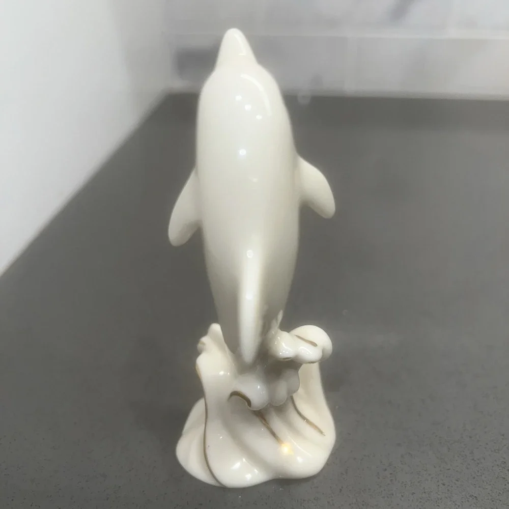 Dolphin Figurine Lenox Dolphin Figurine Porcelain White 24K Gold Accents